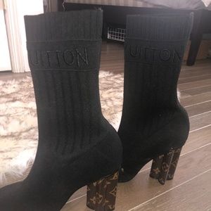 Louis Vuitton black sock boot calf cut .
